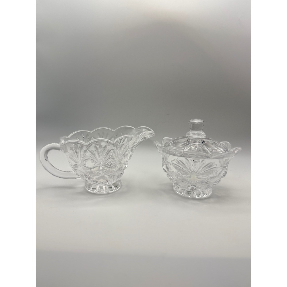 Shannon Crystal Designs of Ireland Cut Glass Creamer and Lidded Sugar Bowl Set